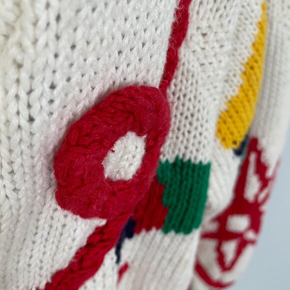 Izod Vintage NAUTICAL CHUNKY Cardigan Sweater Womens Sz M Old Money Hand Knit - Picture 10 of 14